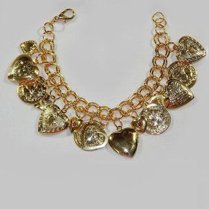 14K Hearts and Coin Locket Charm Bracelet